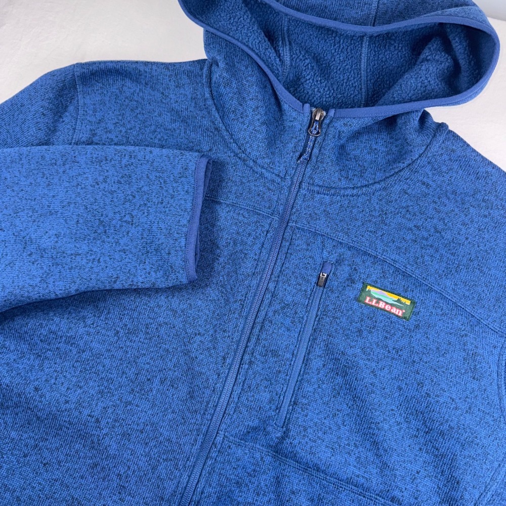 LL Bean Sweater Fleece Hoodie Mens XL Blue Full Zip Jacket 506410
